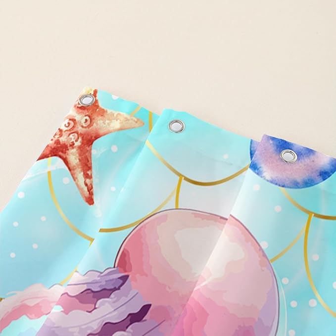 AILONEN Ocean Jellyfish Shower Curtain for Bathroom, Cute Jellyfish Mermaid Printed Bathroom Curtain,Girls Women Kids Coral Bath Curtain 72"W*84"H Polyester Waterproof Bathroom Curtain With 12 Hooks