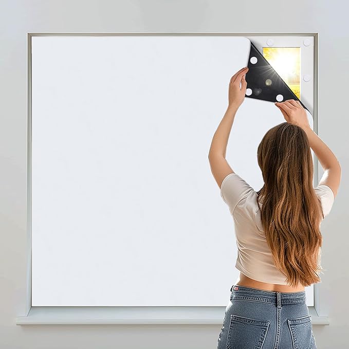 Portable Blackout Shades 100% Blackout Curtains for Bedroom Small Window Curtains No Light Kitchen Windows Insulated for Nursery for Baby Travel Curtain,White,56" W x 63" L,1 Panel