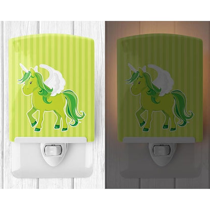 Caroline's Treasures BB9088CNL Unicorn Green Stripes Ceramic Night Light Compact, UL-Certified, Ideal for Bedroom, Bathroom, Nursery, Hallway, Kitchen, 6x4x3, Multicolor
