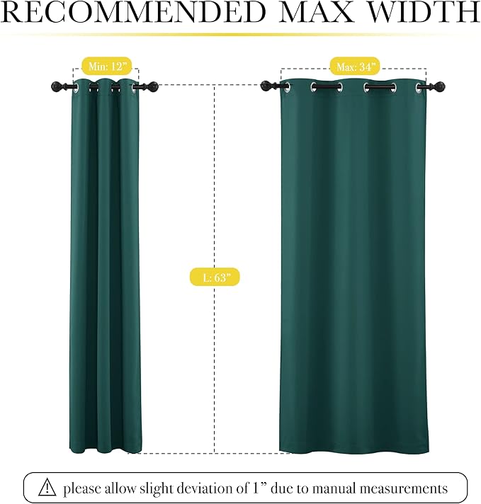 NICETOWN 100% Blackout Curtains with Same Color Liners, Solid Thermal Insulated Full Blackout Lined Drapes, Energy Efficiency Window Draperies for Bedroom (Emerald Green, 2 Panels, 42" W by 63" L)