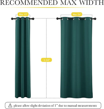 NICETOWN 100% Blackout Curtains with Same Color Liners, Solid Thermal Insulated Full Blackout Lined Drapes, Energy Efficiency Window Draperies for Bedroom (Emerald Green, 2 Panels, 42" W by 63" L)