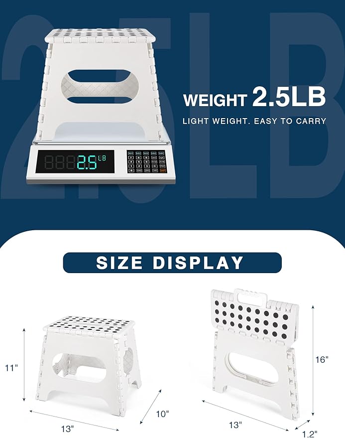 Non-Slip Folding Step Stool - 11 inch Height Premium Heavy Duty Foldable Step Stool for Kids, Kitchen Garden Bathroom Camping Stepping Stool - White