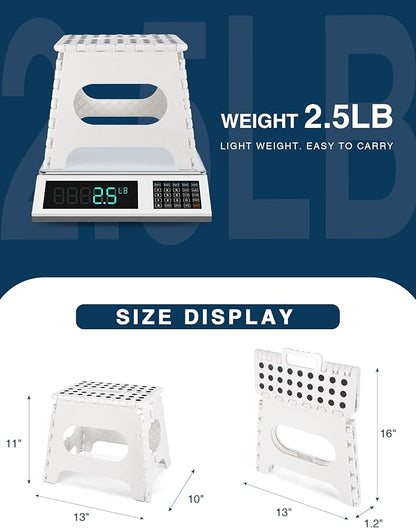 Non-Slip Folding Step Stool - 11 inch Height Premium Heavy Duty Foldable Step Stool for Kids, Kitchen Garden Bathroom Camping Stepping Stool - White