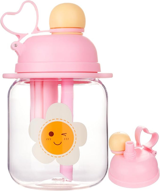 27oz Toddler Water Bottle, Tritan Sports Water Bottle with Straw, Plastic Water Bottle with Soft Strap, Kids Water Bottle for School, Includes Fruit Infuser Strainer, Leak-Proof, BPA Free, Pink