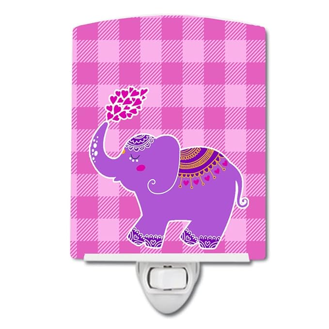 Caroline's Treasures BB7161CNL Purple Elephant Ceramic Night Light Compact, UL-Certified, Ideal for Bedroom, Bathroom, Nursery, Hallway, Kitchen, 6x4x3, Multicolor