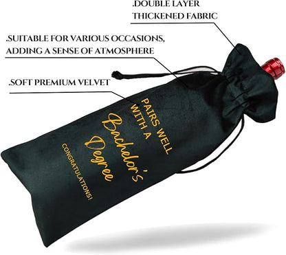 Graduation Gift Wine Bag, Bachelor's Degree Graduation Wine Bag, Bachelor's Gift, Pairs Well With A Bachelor's Degree (Bachelor's Degree-Black)