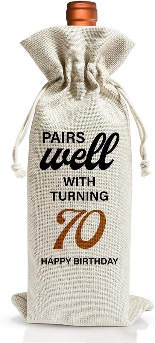 70th Birthday Wine Gift Bag For Mom Dad Women Men Her Him Grandfather Grandmother, 1954 Birthday Gift, 70th Birthday Party Supply Favors, 70th Anniversary Wine Bag, Reusable Linen Wine Bag Gift