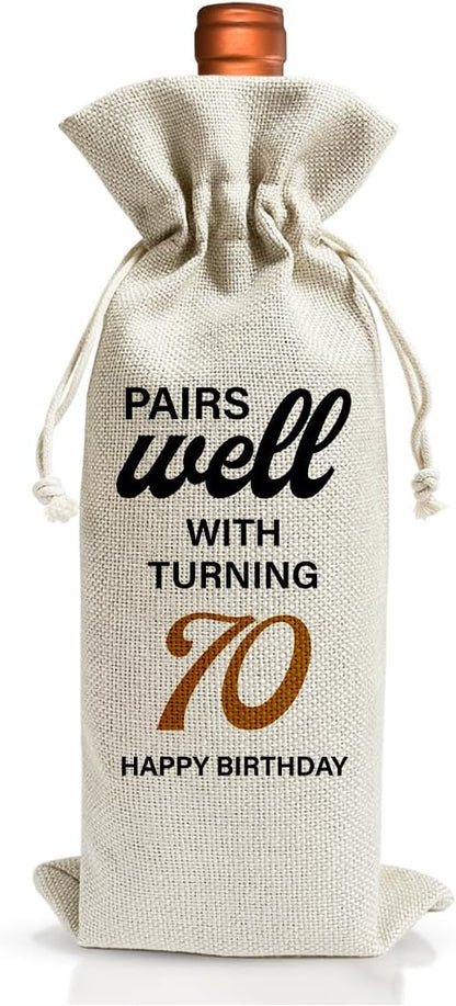 70th Birthday Wine Gift Bag For Mom Dad Women Men Her Him Grandfather Grandmother, 1954 Birthday Gift, 70th Birthday Party Supply Favors, 70th Anniversary Wine Bag, Reusable Linen Wine Bag Gift