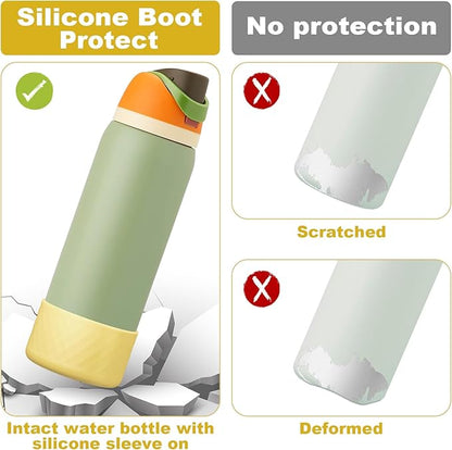 2PCS Silicone Water Bottle Boot for Owala 24oz 32oz 40oz, Anti-Slip Protective Sleeve Bottom Bumper Protector for FreeSip, Twist, and Flip Stainless Steel Water Bottles
