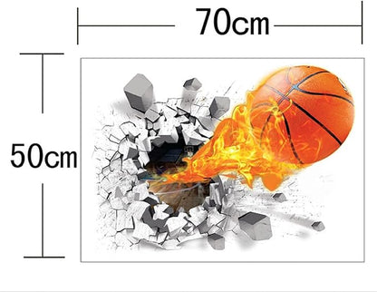 3D Fire Car Wall Sticker Decal Crack Hole fire Car Wall Art Decal Removable Broken Smashed Car Decoration Mural for Boys Bedroom Baby Kids Nursery Room (3D Fire Basketball)