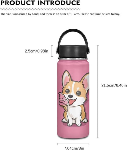 Corgi Insulated Water Bottle for Kids 20 Oz Vacuum Stainless Steel Water Bottle Reusable Travel Cup Gym Sports Wide Mouth Water Bottle