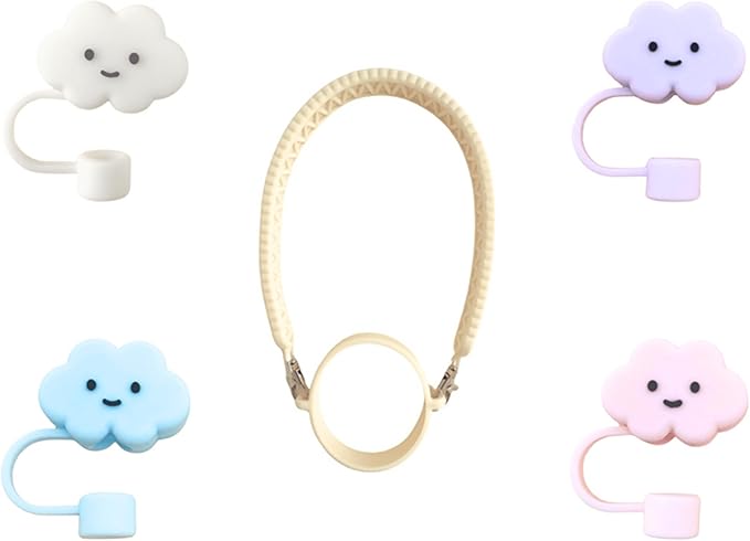 Stanley Accessories Water Bottle with Strap Bottle Sling Carrier with Handle Attachment Fits Most 8-40oz Tumbler & Stanley + 4Cute Straw Covers 3D Straw Toppers Gift Set-Cloud