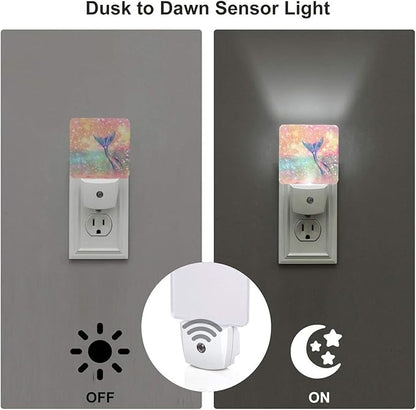 Pink Mermaid Night Light for Kids Girls Plug into Wall Led Nightlight with Dusk to Dawn Sensor Compact Lamp Bedroom Bathroom Nursery Hallway Stairs Kitchen Home Decor