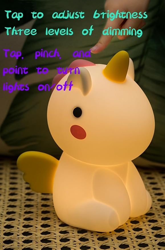 Unicorn Kids Night Light, With flying wings,Cute Animal Soft Silicone LED Color Changing Lamp,Rechargeable Kawaii Nursery Bedside Bedroom Table Decor, Best Birthday Christmas Gift for Kid Girl Boy