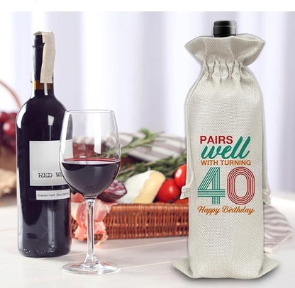 40th Birthday Gifts Wine Bag Congratulations Gifts for Women Men Parents Mom Dad Anniversary Favors 1984 with Time Information Wine Gift Bag
