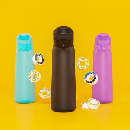 KeemoSellz Air Water Bottle, Fruit Flavoured Water Bottle with 3 Flavour Pods – BPA Free, 0 Sugar 0 Calorie for Kids, Gym And Outdoor Activities (Black)