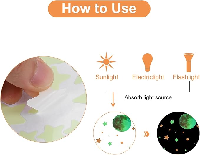 uxcell 1 Set Glow in The Dark Ceiling Star Stickers, Moon and Stars Wall Decals, Glowing Star Decal Decoration for Bedroom, 200mm Pink Moon