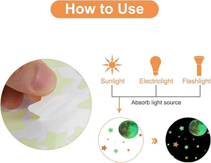 uxcell Glow in The Dark Stickers, Dots and Stars Wall Decals, Glowing Star Decal Decoration for Ceiling and Wall, 200mm Colorful Moon