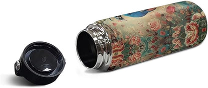 Peacocks Insulated Water Bottle 18 Oz Stainless Steel Leak Proof Vacuum Lightweight Keeps Cold and Hot Great for Travel Hiking Biking Running