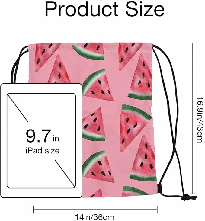 Watermeln Drawstring Backpack Fresh Fruits Slice Seamless Pattern Pink Background for Swim Bag for Beach Swim Swimming Pool Drawstring Bags