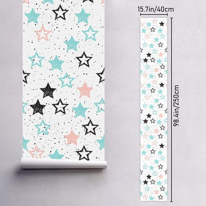 Amaonm Removable 15.8 x 98.4inch Wall Decals DIY Wallpaper Wall Stickers Murals Decor for Kids Babys Girls Bedroom Teens Nursery Living Room Door Desk Decoration (Star)