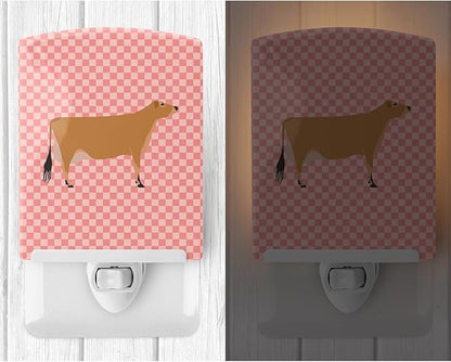 Caroline's Treasures BB7829CNL Jersey Cow Pink Check Ceramic Night Light Compact, UL-Certified, Ideal for Bedroom, Bathroom, Nursery, Hallway, Kitchen, 6x4x3, Multicolor