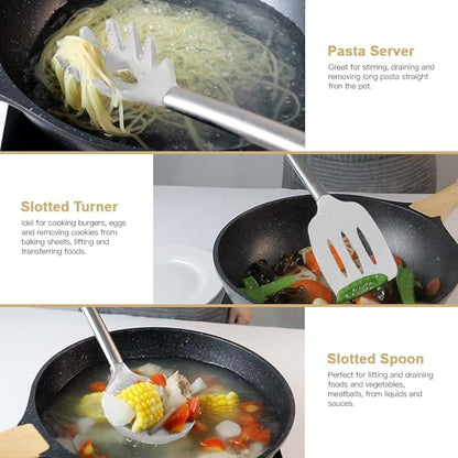 Kitchen Utensil Set-Silicone Cooking Utensils-33 Kitchen Gadgets & Spoons for Nonstick Cookware-Silicone and Stainless Steel Spatula Set-Best Kitchen Tools, Useful Pots (Cream White)