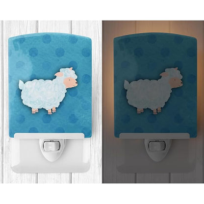 Caroline's Treasures BB7390CNL Polkadot Sheep Lamb Watercolor Ceramic Night Light Compact, UL-Certified, Ideal for Bedroom, Bathroom, Nursery, Hallway, Kitchen, 6x4x3, Multicolor