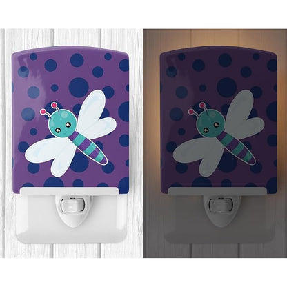 Caroline's Treasures BB7099CNL Dragonfly on Purple Polkadots Ceramic Night Light Compact, UL-Certified, Ideal for Bedroom, Bathroom, Nursery, Hallway, Kitchen, 6x4x3, Multicolor