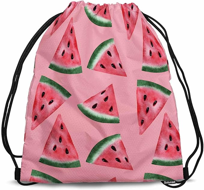 Watermeln Drawstring Backpack Fresh Fruits Slice Seamless Pattern Pink Background for Swim Bag for Beach Swim Swimming Pool Drawstring Bags