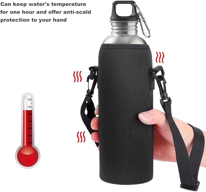 POCREATION Water Bottle Carrier,Insulated Neoprene Water Bottle Holder Bag Case Pouch Cover 1000ML, Shoulder Strap, Great for Stainless Steel and Plastic Bottles, Sport and Energy