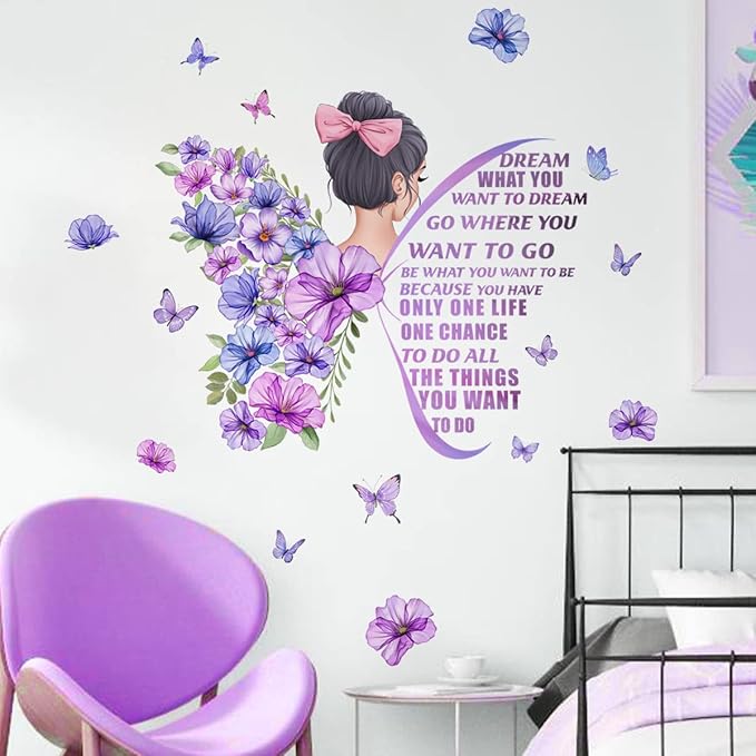 Large Butterfly Wall Decals Inspirational Girl Wall Stickers Vinyl Peel and Stick Phrase for Women Girls Bedroom Living Room Office Bathroom Wall
