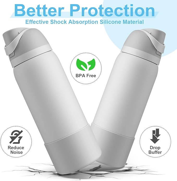2PCS Silicone Water Bottle Boot for Owala 24oz 32oz 40oz, Anti-Slip Protective Sleeve Bottom Bumper Protector for FreeSip, Twist, and Flip Stainless Steel Water Bottles