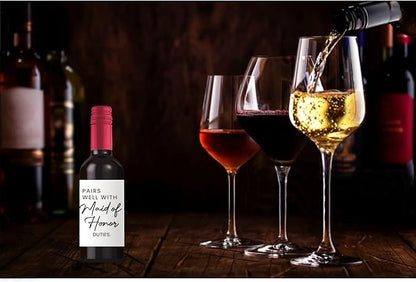 24Pcs Mini Maid of Honor Wine Labels, Bridesmaid Proposal Gifts, Wedding Engagement Gift for Maid of Honor Bridesmaid Wine Label, Pairs Well with Maid of Honor Duties