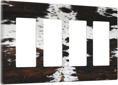 Western Farm Highland Cow Cowhide 4 Gang Rocker Decora Light Switch Cover Decorative Outlet Covers Wall Plate Electrical Faceplate Switchplate GFCI for Farmhouse Bathroom Bedroom Living Room Decor