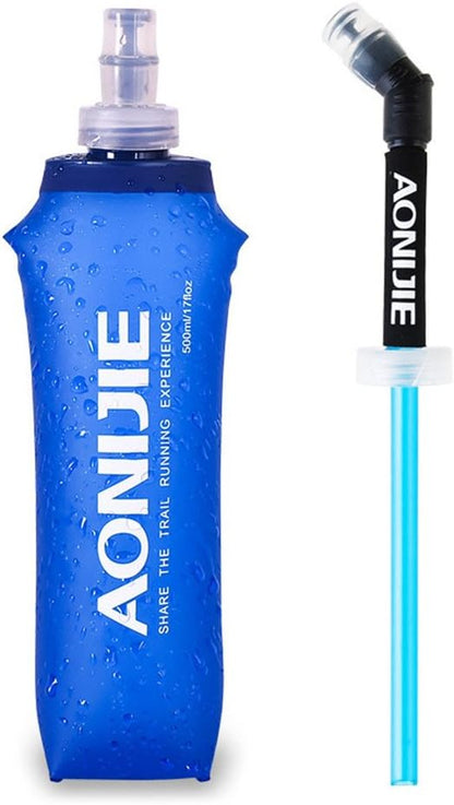 AONIJIE 2 Pcs Sports Collapsible Water Bottle BPA Free + 2 Pcs Replacement Straws Lid - TPU Soft Drink Water Kettle Foldable Flask for Hiking Bicycling Running Climbing (XZ02)