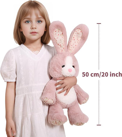 20 inch Long Ear Bunny Plush, Pink Bunny Weighted Stuffed Animals, Big Rabbit Plushies Pillow Toys, Birthday Gift for Kids and Adults.