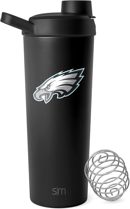 Simple Modern Officially Licensed NFL Philadelphia Eagles Stainless Steel Shaker Bottle with Ball 24oz | Metal Insulated Cup for Protein Mixes, Shakes and Pre Workout | Rally Collection | Eagles