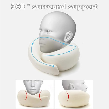 2024 Memory Foam Neck Pillow 360 Degree Neck Support Travel Pillows for Airplanes and Long Flight Travel Neck Pillow (Navy Blue-with Strap)