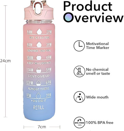 Generic Drinking Water Bottles Fitness Sports With Time Marker, 900 ml, Multiple Colors, Motivational Drinking Bottles Drinking Sports Water Bottle for Fitness, Gym & Outdoor (Pink+Purple), XH-2081