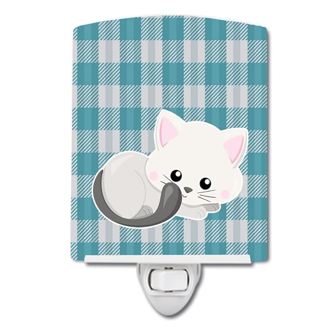 Caroline's Treasures BB6883CNL White Kitten Ceramic Night Light Compact, UL-Certified, Ideal for Bedroom, Bathroom, Nursery, Hallway, Kitchen, 6x4x3, Multicolor