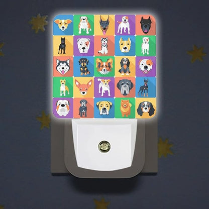 LED Night Lights Lamp with Dusk to Dawn Sensor, Dogs Icon Flat Design Night Lamp, Night Lights Plug Into Wall for Kids Room, Bedroom, Bathroom, Kitchen, Hallway