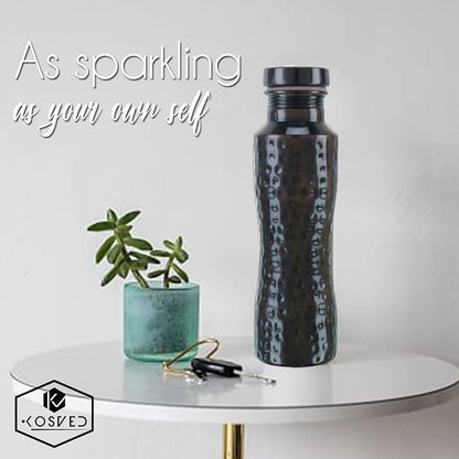 Pure Copper Jasmine Antique Hammered Water Bottle: A Premium Design Bottle with Ayurvedic Health Benefits, Leak Proof and Durable Copper Water Bottle for drinking (800ml / 27oz)