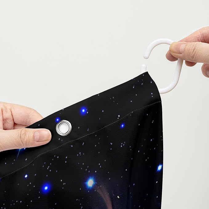 AILONEN Butterfly Shower Curtain,Blue Butterfly Bath Curtain for Girls Kids Women,Glowing Starry Flower Butterfly Decoration Bathroom Waterproof Curtain with 12 Plastic Hooks, 72" W*96" H