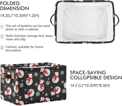 Winter Snowman Snowflake Storage Basket Fabric Laundry Baskets Christmas Holiday Xmas Decorations Storage Boxes Organizer Bag for Baby Cloth Dog Toy Book Storage Cubes Shelf Closet Bins 16×12×8