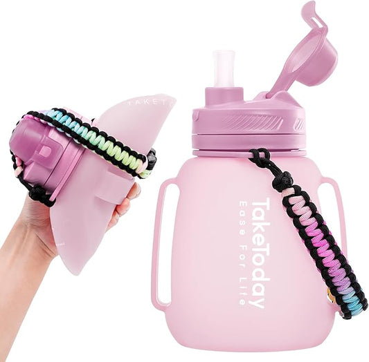 40 OZ Motivational Water Bottle with Straw and Paracord Handle 1.2L Silicone Sports Water Bottle with Time Marker(Purple)