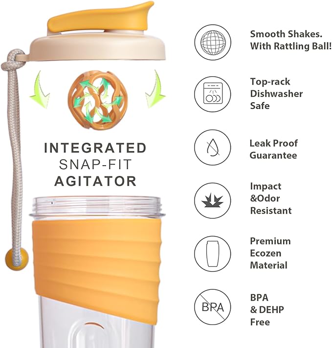 Shaker Bottle for Protein Mixes，24 oz，Protein Shaker Bottles with Whisk Ball, Mixer Bottle, Protein Bottle,Portable Pre Workout Whey Protein Drink Shaker Cup，Yellow