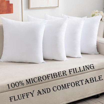 Pack of 4 Throw Pillow Inserts, 18 x 18 Square Cushion Inner Soft Fluffy Plump Stuffer Cushion Pads White Decorative Pillow Inserts (18x18 Inch (Pack of 4))