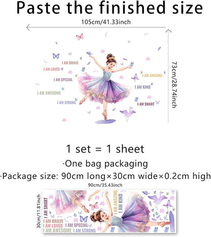 Butterfly Girl Wall Decals with Quotes, Colorful Butterflies and Motivational Lettering, Wall Stickers for Nursery, Girl Bedroom or Dance Room (MS7109)