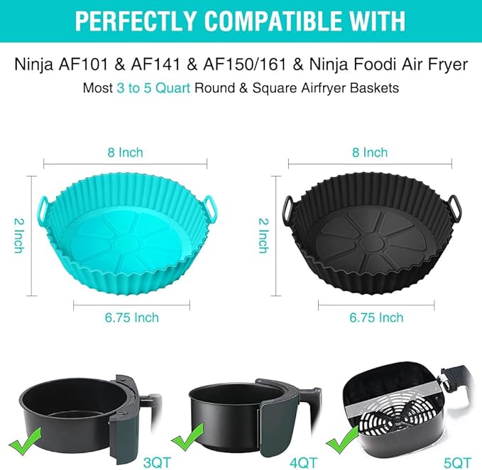 Silicone Air Fryer Liners for Ninja AF101 4QT AF141 5QT AF150 AF161 XL MAX 5.5QT for Ninja Foodi and Most 3-5 Quart Airfryers, Air Fryer Oven Microwave Accessories, Better than Disposable Paper Liner